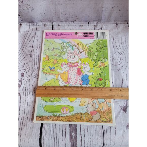 Vintage 80s Spring Showers Frame Tray Bunny Easter Puzzle Ages 3-7 Golden - Picture 9 of 9